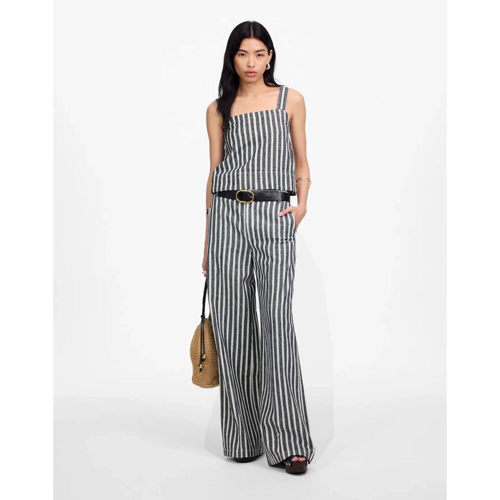 Madewell Squareneck Top Linen Blend Stripe SZ XLG NWT Coastal Cowgirl Beachside - Picture 3 of 6